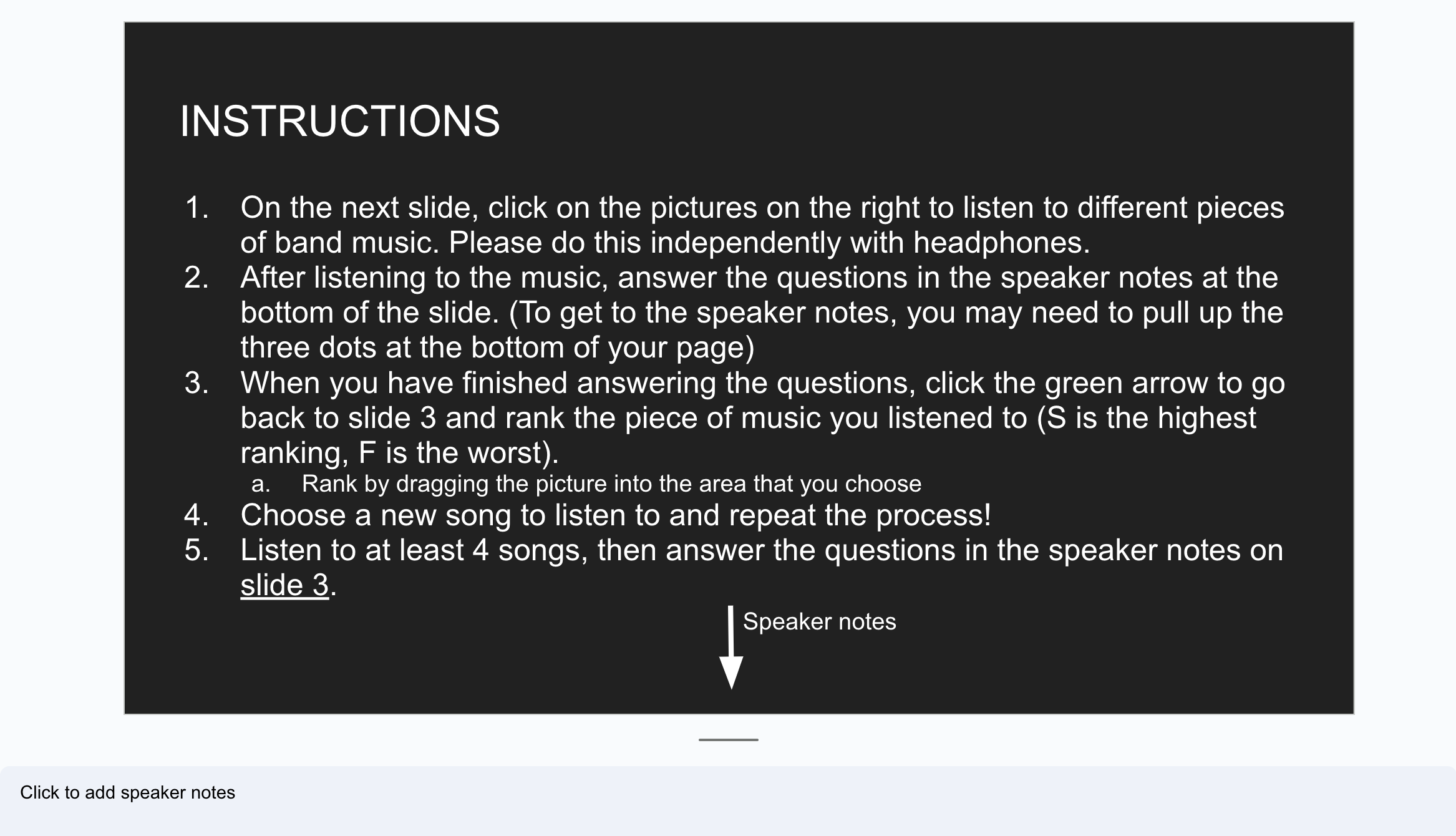 A slide showing speaker notes visible to students below the main slide