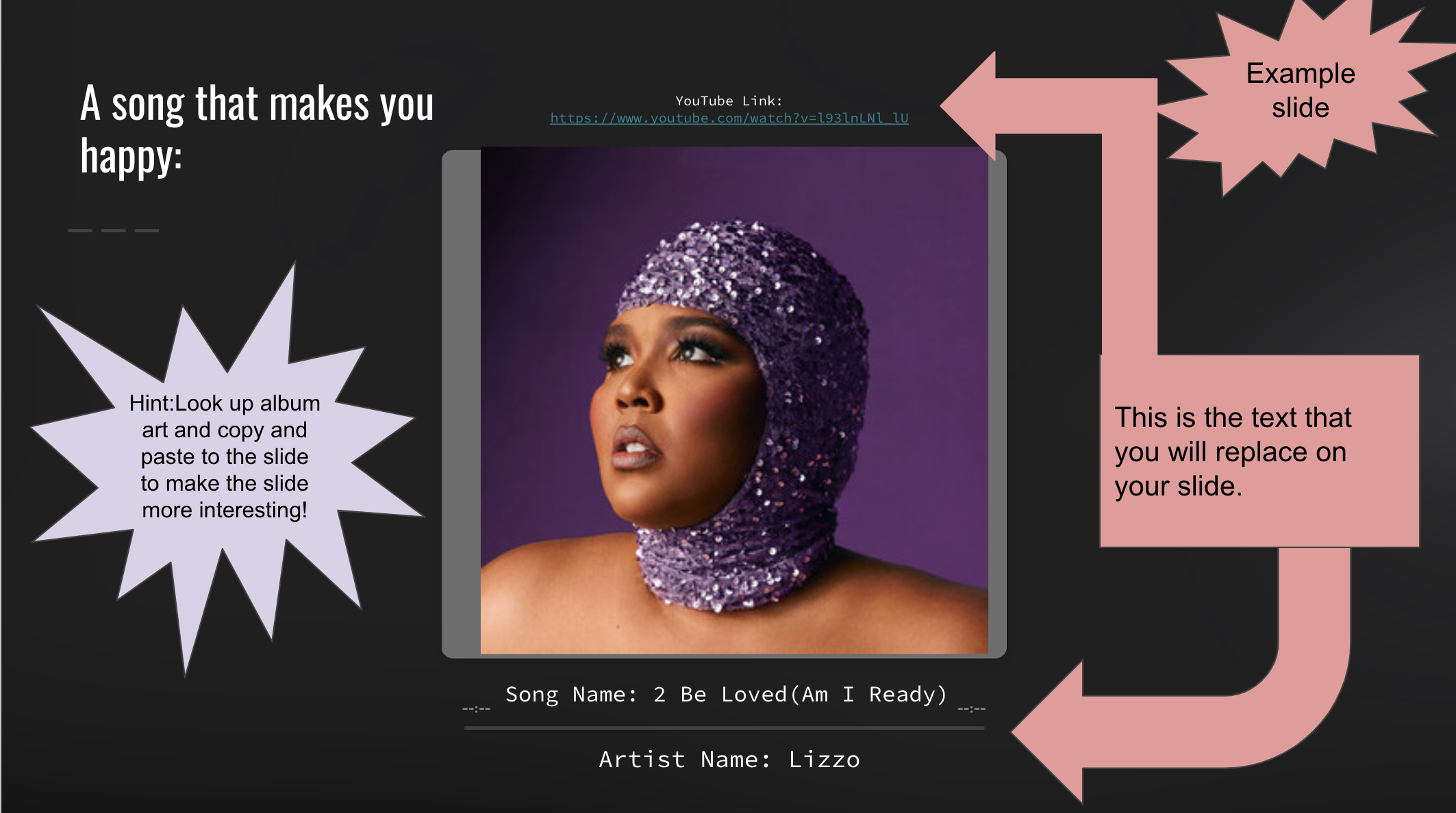 A slide from the Personal Soundtrack assignment, designed to look like Apple Music