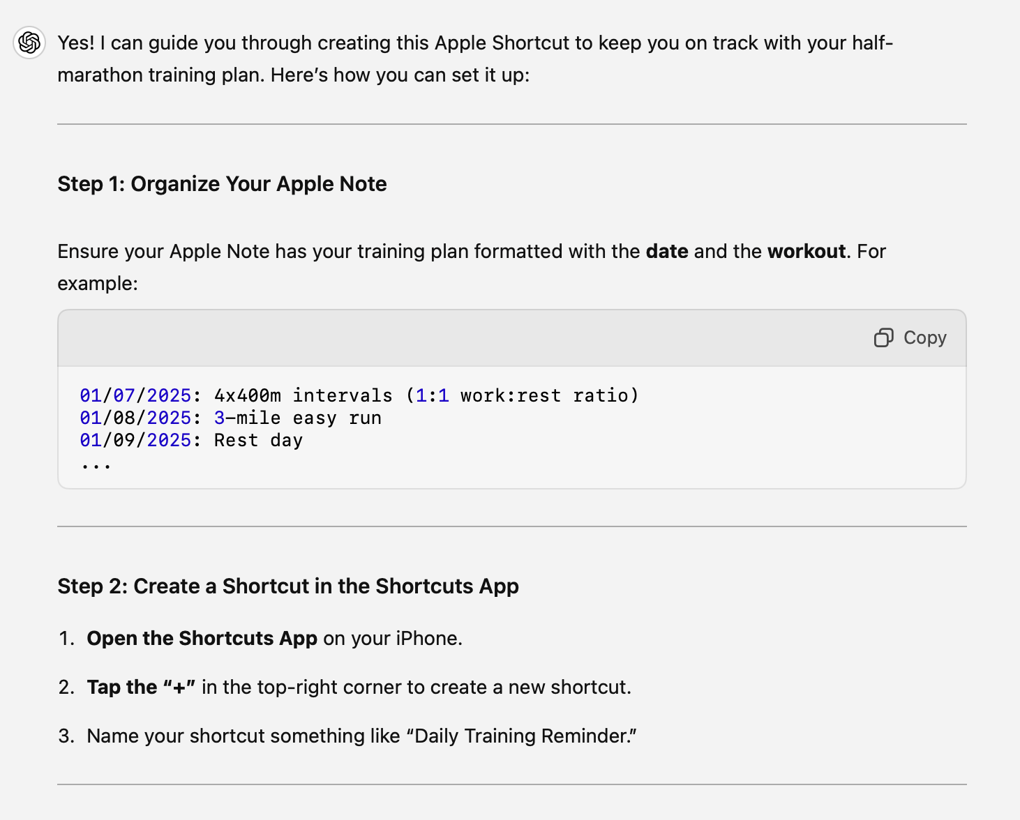 Screenshots showing steps of building the Shortcut in the app
