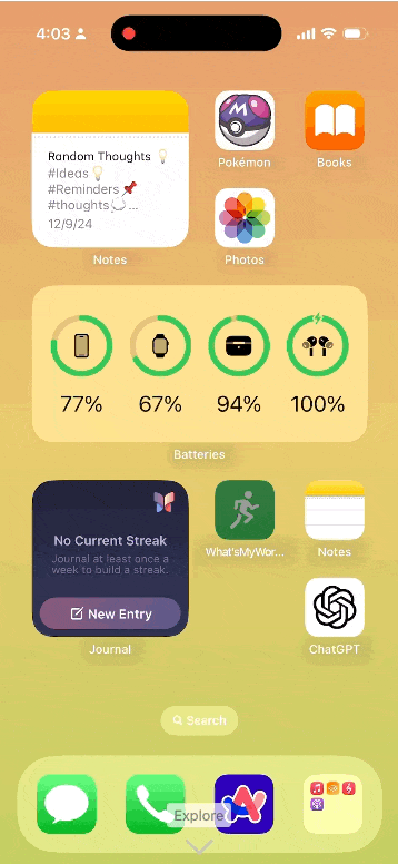 A GIF showing the shortcut in action — tapping it shows today's workout as a notification