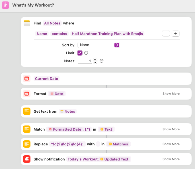 A screenshot of the completed Shortcut flow on Mac